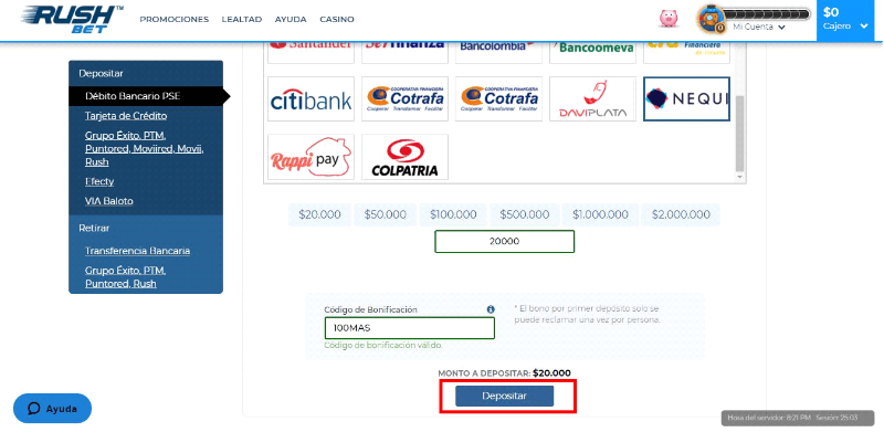 rushbet colombia: métodos de pago