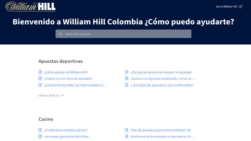 William hill Colombia: Ayuda al cliente