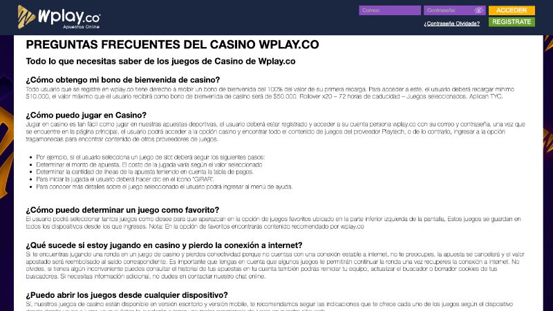 Wplay Colombia faqs