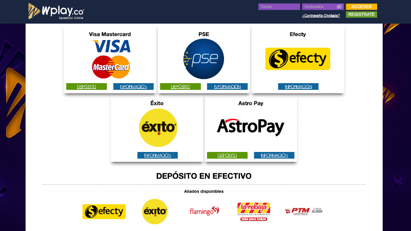 Wplay Colombia: métodos de pago