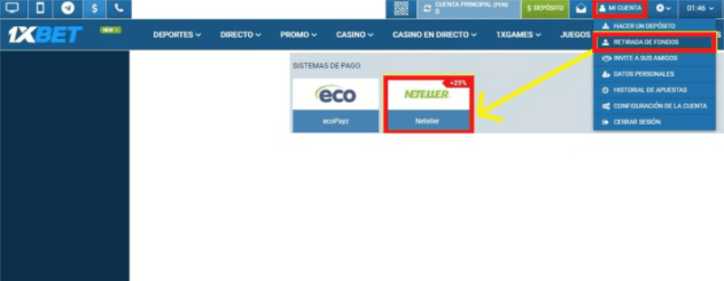 1xbet retiro con neteller