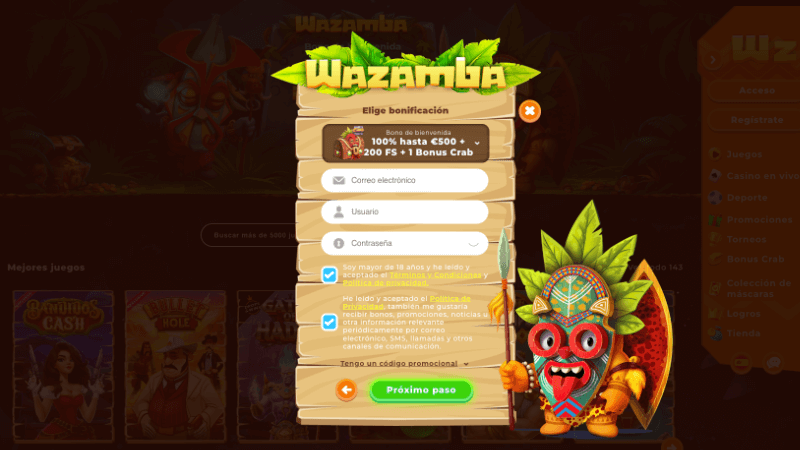 Wazamba registro